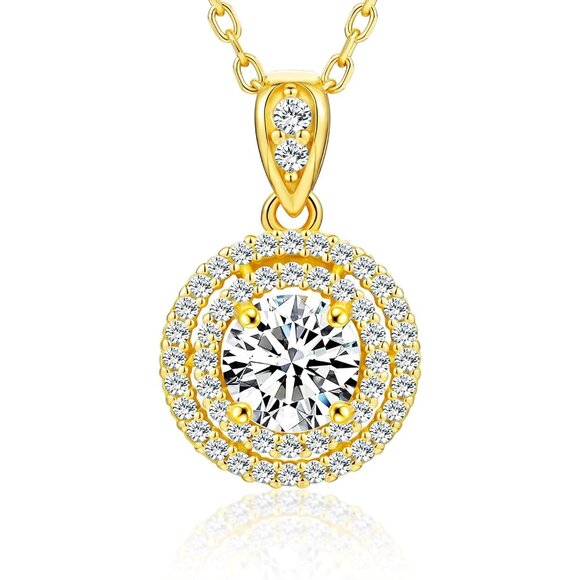 18K Gold Vermeil Moissanite Necklace for Women 1ct Sterling Silver 18+2